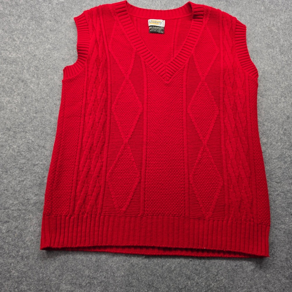 Vintage 70'sEdgeworth Men Red Cable Knit V-Neck Sweater Vest Acrilan Acrylic MG - Picture 11 of 13
